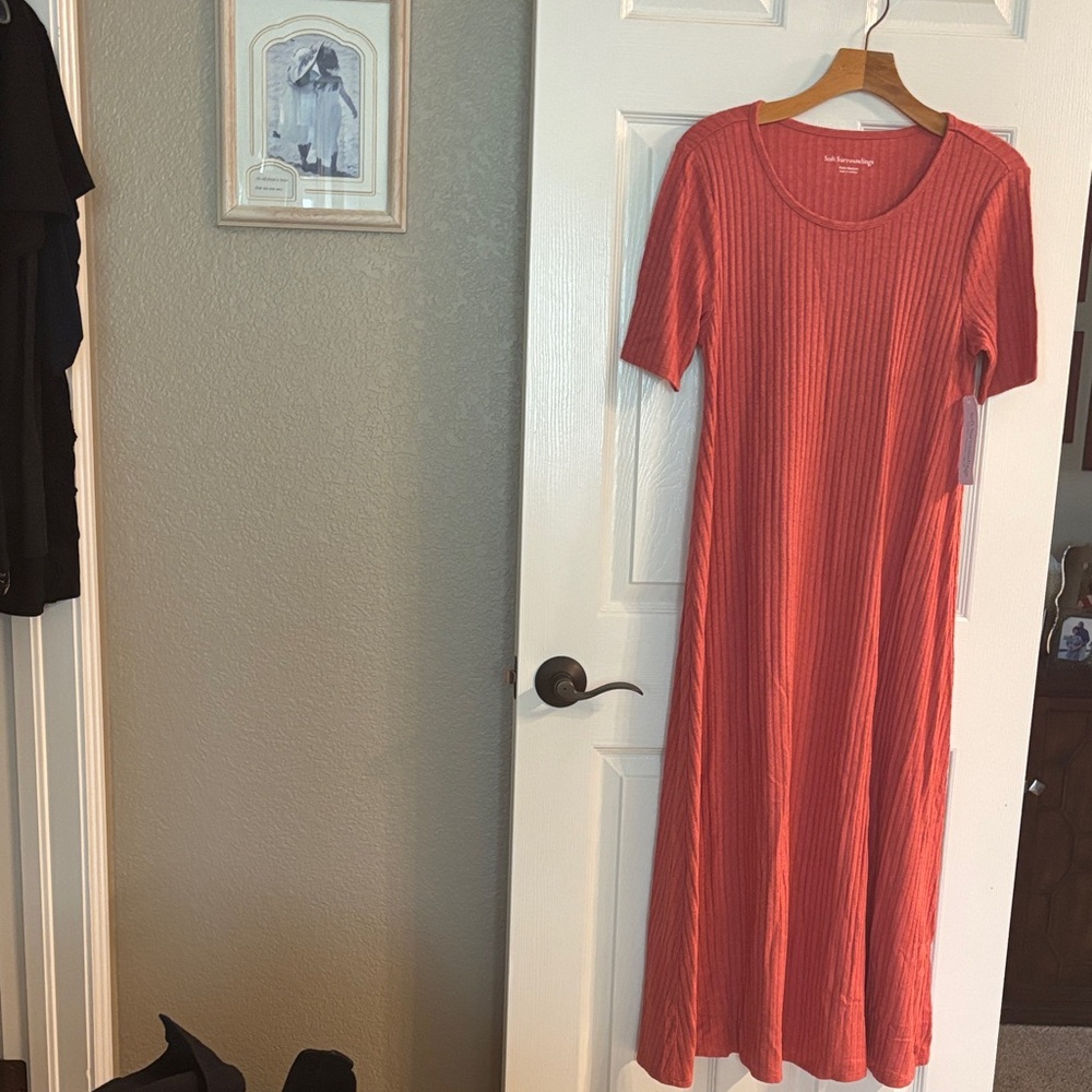 Soft Surroundings Coral Ribbed Maxi Dress